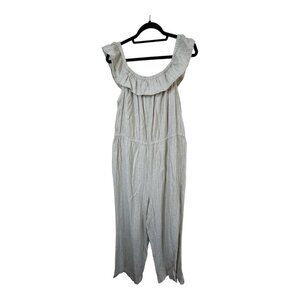Universal Thread Pinstripe Jumpsuit Elastic Waist Linen Blend Beige Cream XL